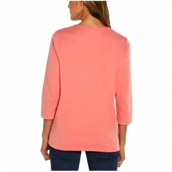 "NWT"ORVIS Ladies Pima Cotton ¾ Sleeve Split Neck Top, Medium, Pink‎ (Tea Rose) - Picture 3 of 15